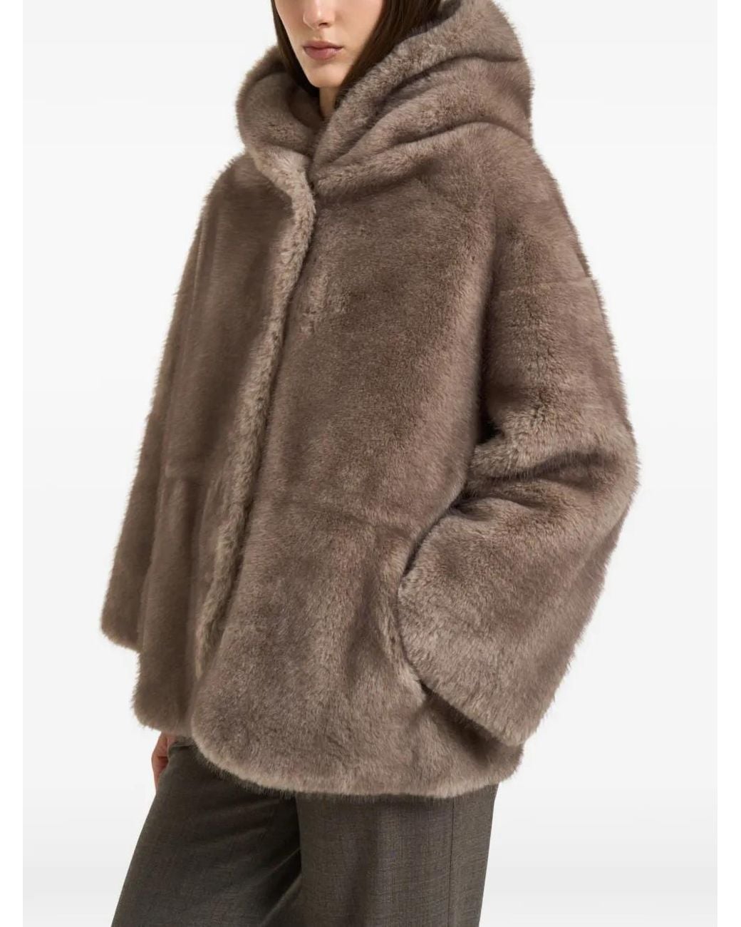 Bully Brown Veste En Peau Lainée À Capuche