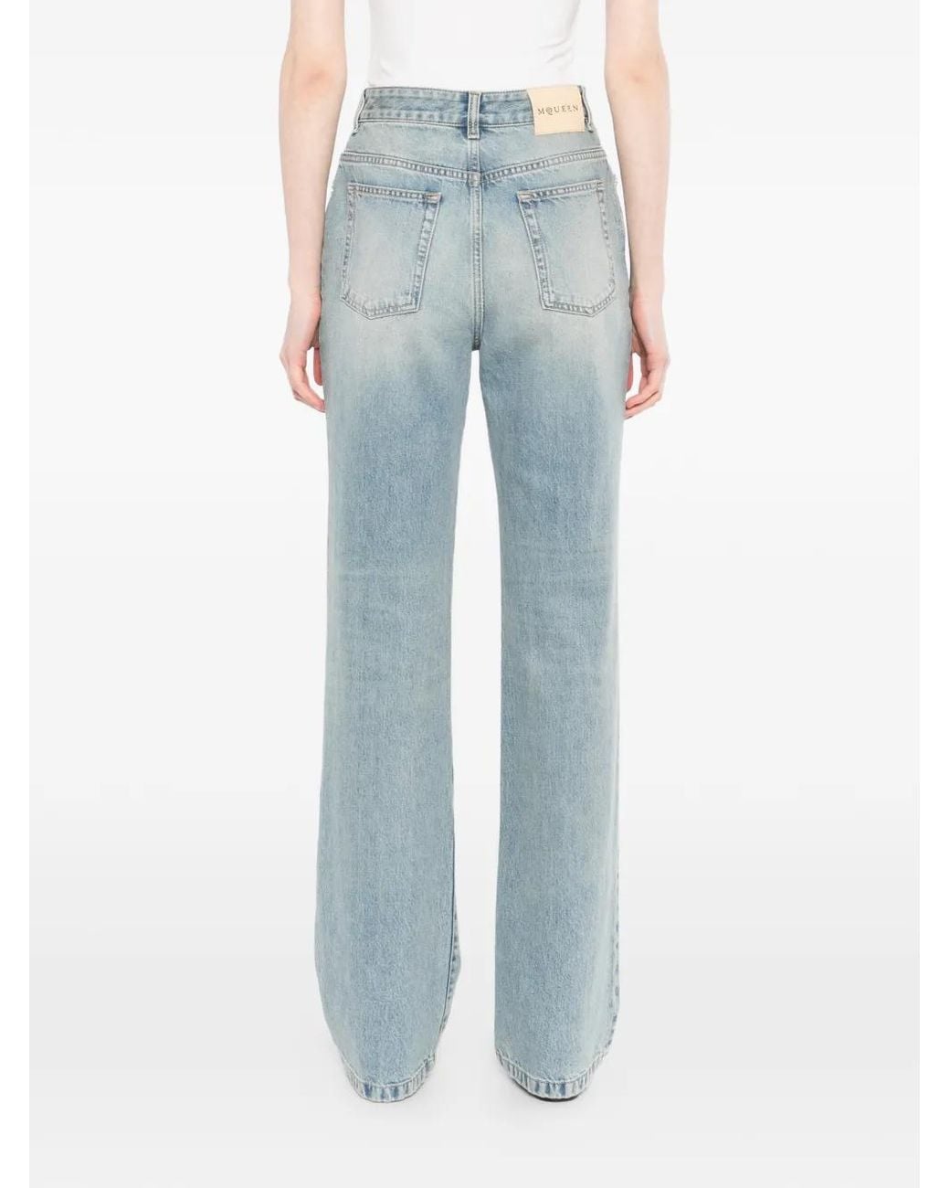 McQueen Blue Crystal-Embellished Jeans