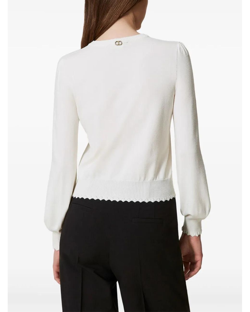 Twinset White Scallop-Trim Cardigan