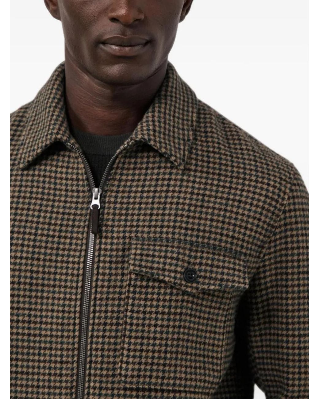 Hartford Brown Dandy Houndstooth-Pattern Zip-Up Jacket for men