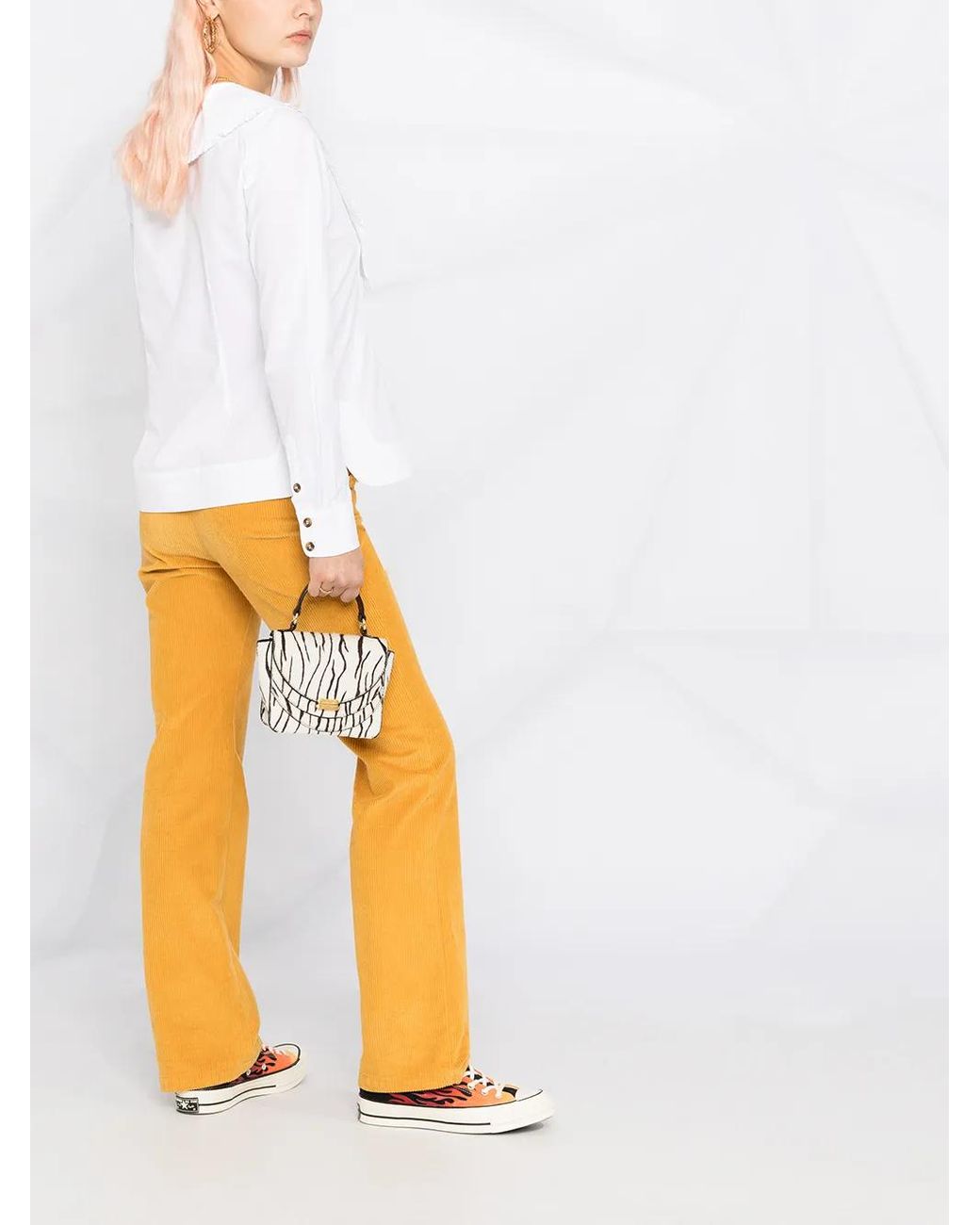 Ganni White Ruched Organic Cotton Collar Blouse