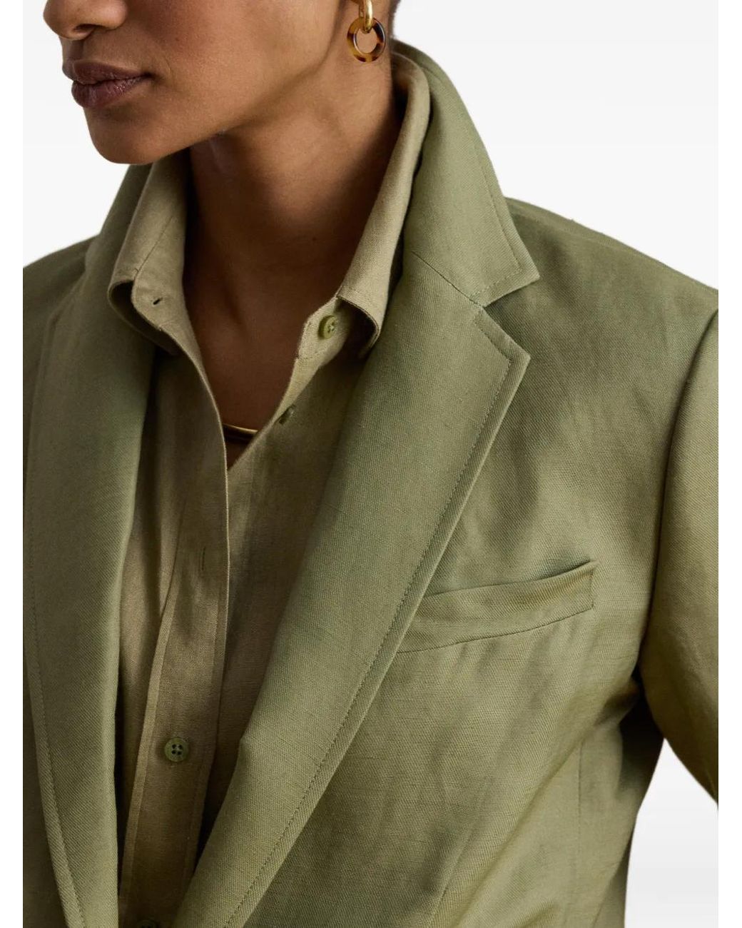 Ralph Lauren Green Single-Button Twill Blazer