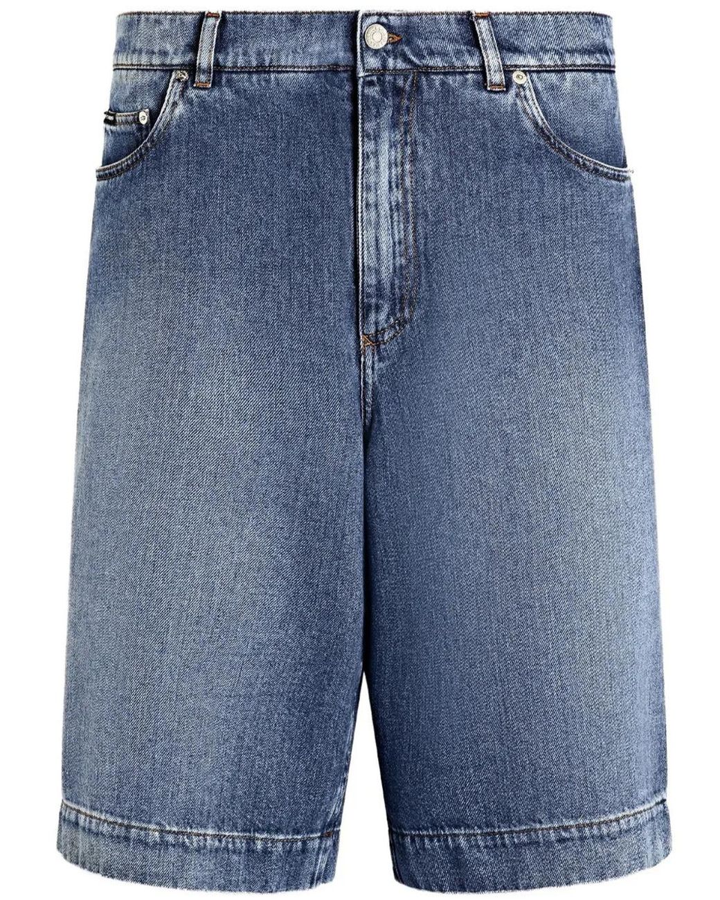 Dolce & Gabbana Blue Logo-Embroidered Denim Shorts for men