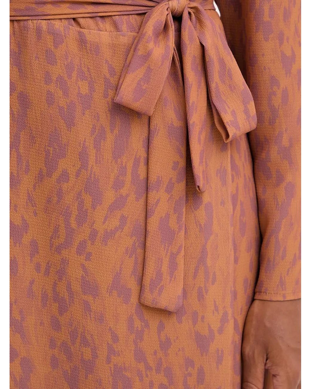 Silvian Heach Brown Long-Sleeve Tie Midi Dress