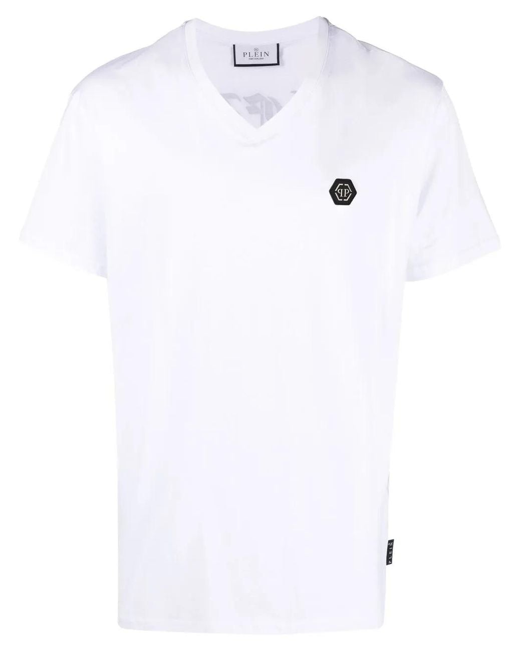 Philipp Plein White Gothic Plein V-Neck T-Shirt for men
