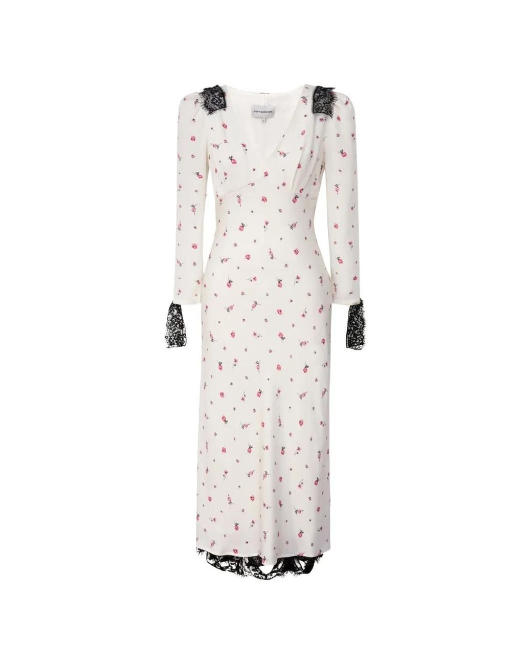 POST MERIDIEM White Lace-Trimmed Floral-Print Midi Dress