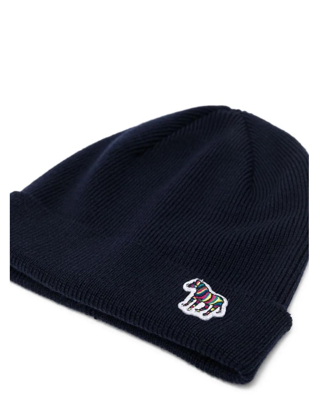 Paul Smith Blue Zebra-Appliqué Wool Beanie for men