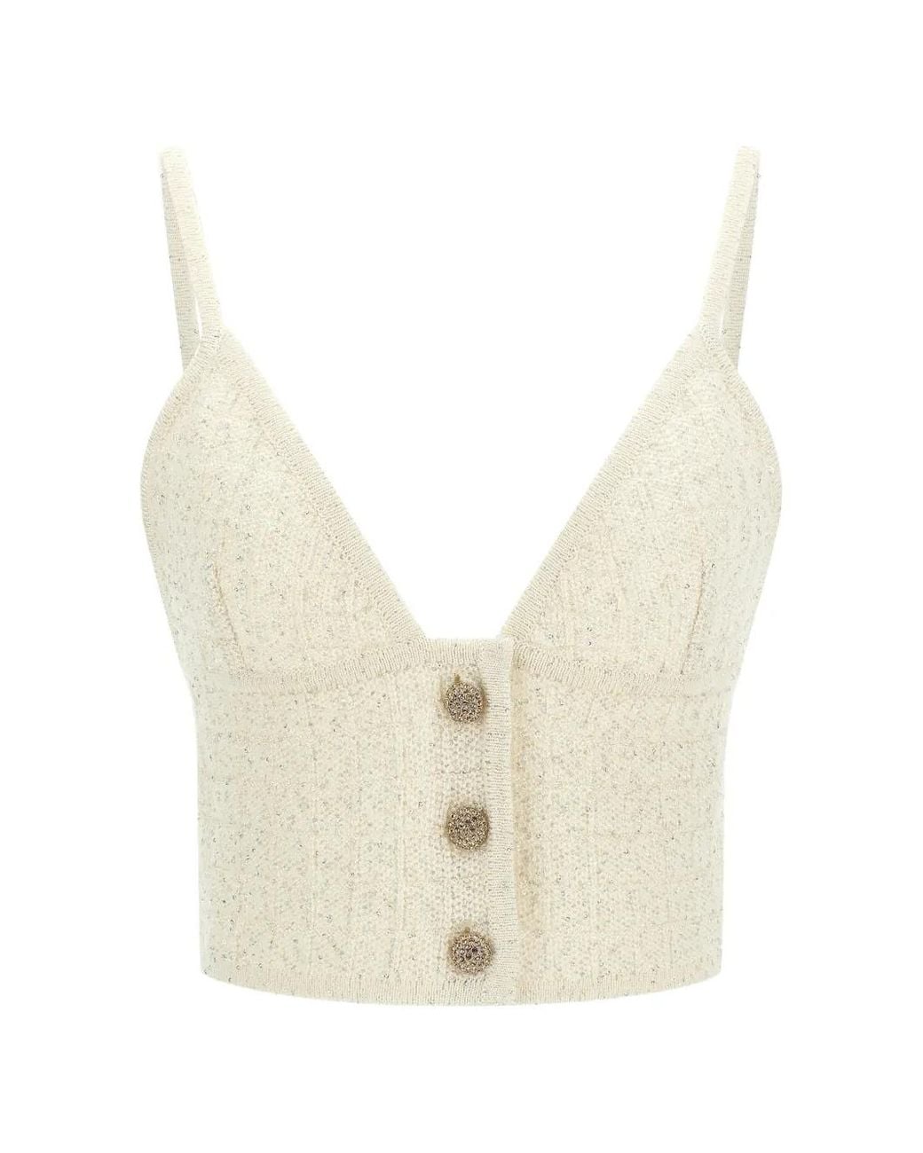 Alessandra Rich White V-Neck Tank Top