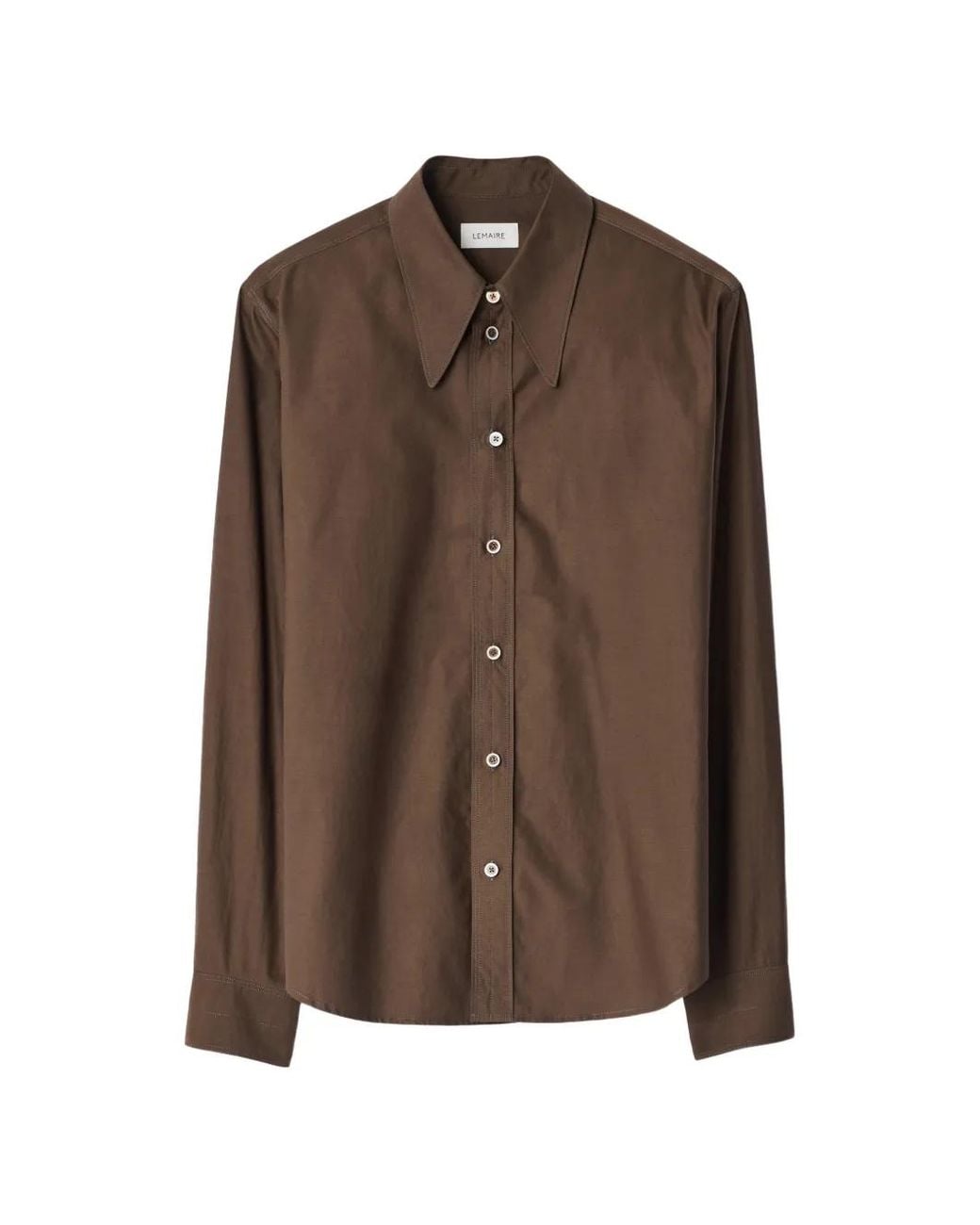 Lemaire Brown Chemise À Col Pointu En Soie De Coton Délavé