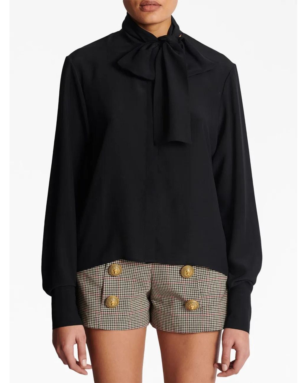 Balmain Black Bow-Detail Buttoned Blouse
