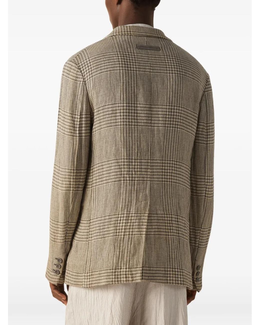 Zegna Gray Crossover-Check Single-Breasted Linen Blazer for men