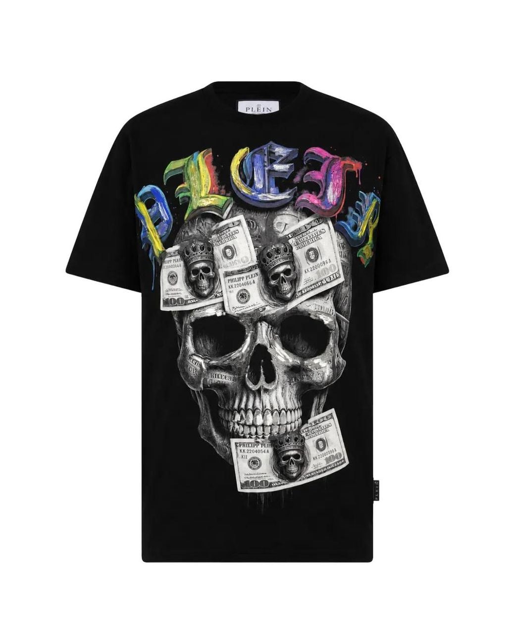 Philipp Plein Black Round-Neck T-Shirt Front Skull Dollar for men