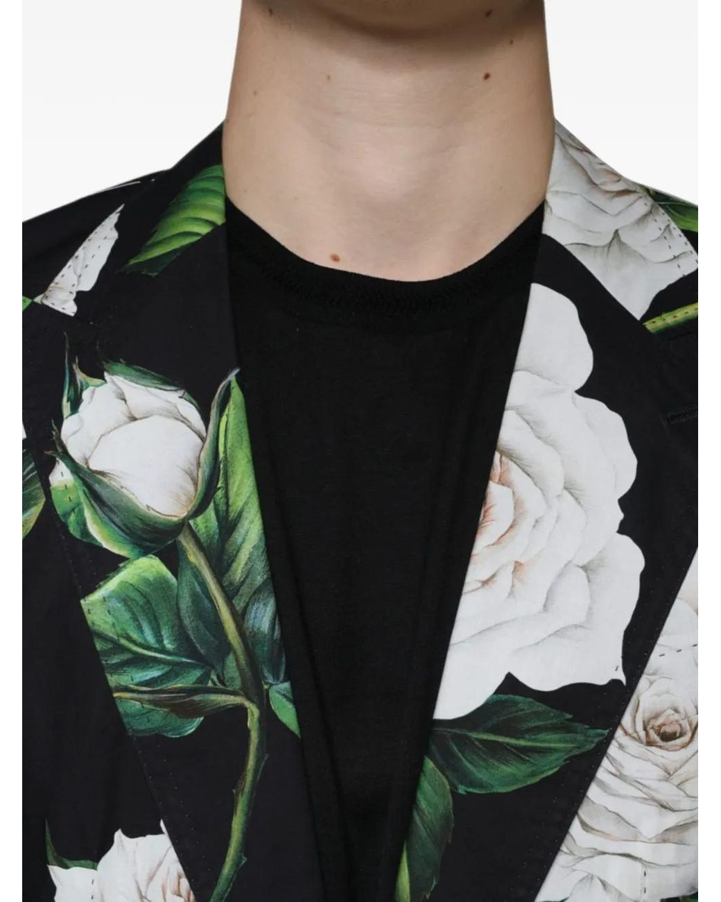 Dolce & Gabbana Black Rose-Print Cotton Suit for men