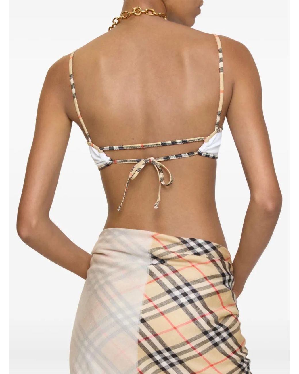 Burberry Natural Checked-Trim Bikini Top