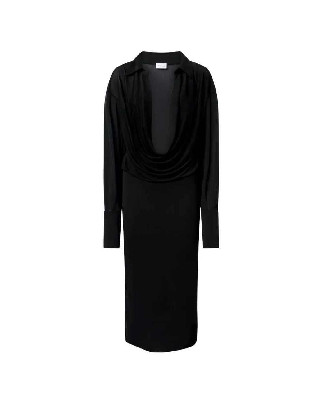 ANDAMANE Black Lilia Draped-Neck Midi Dress