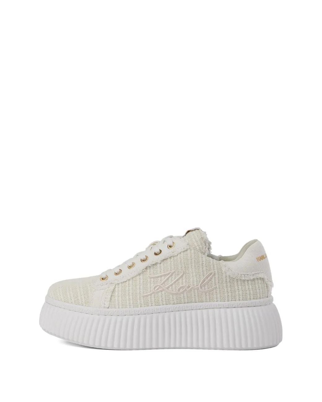 Karl Lagerfeld White Kreeper Lo Flatform Sneakers