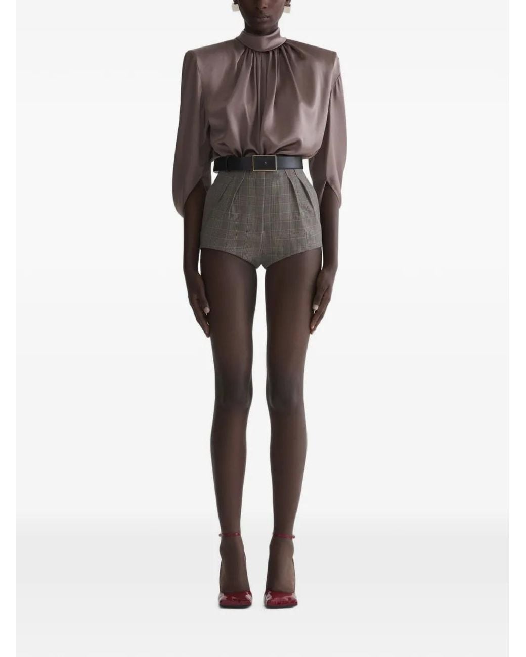 Mugler Brown Draped High Neck Top