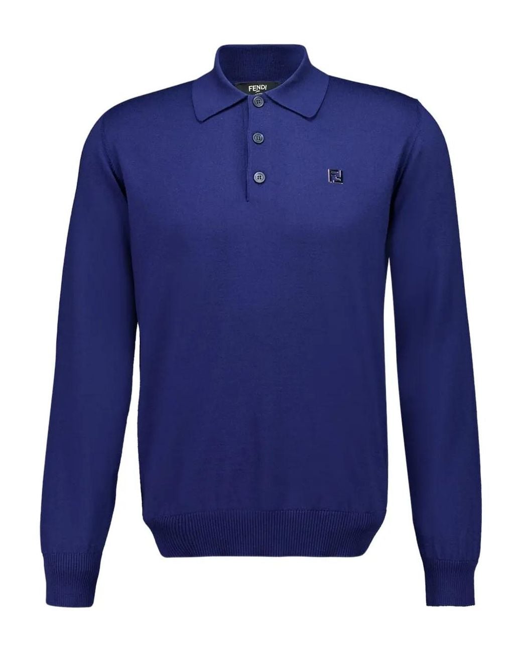 Fendi Blue Long-Sleeve Polo Shirt for men