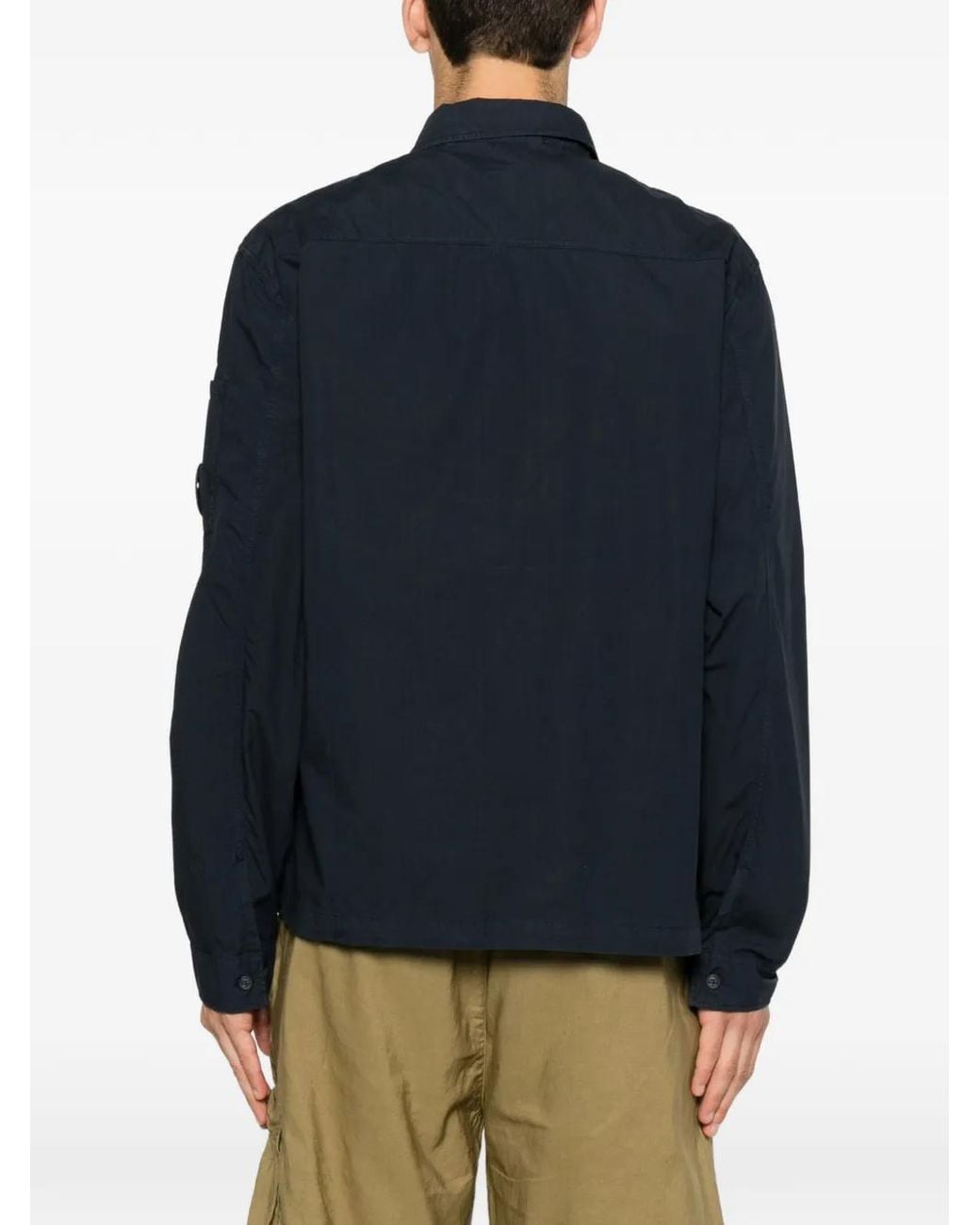 C P Company Blue Lens-Detail Button-Up Shirt for men