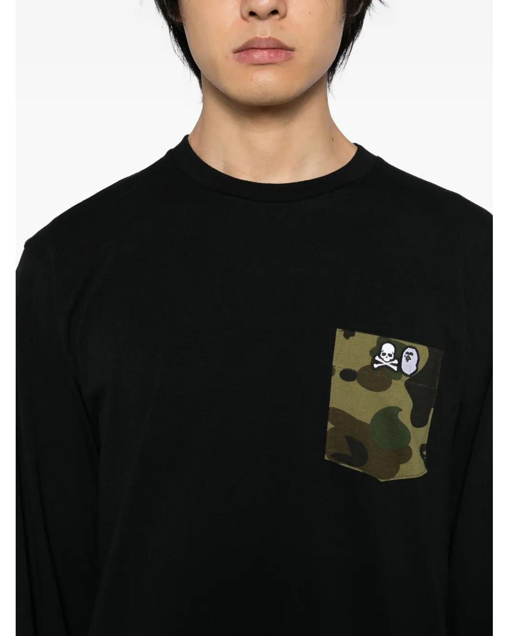 Mastermind Japan X Bape T-Shirt Met Opgestikte Zak En Logopatch in het Black voor heren