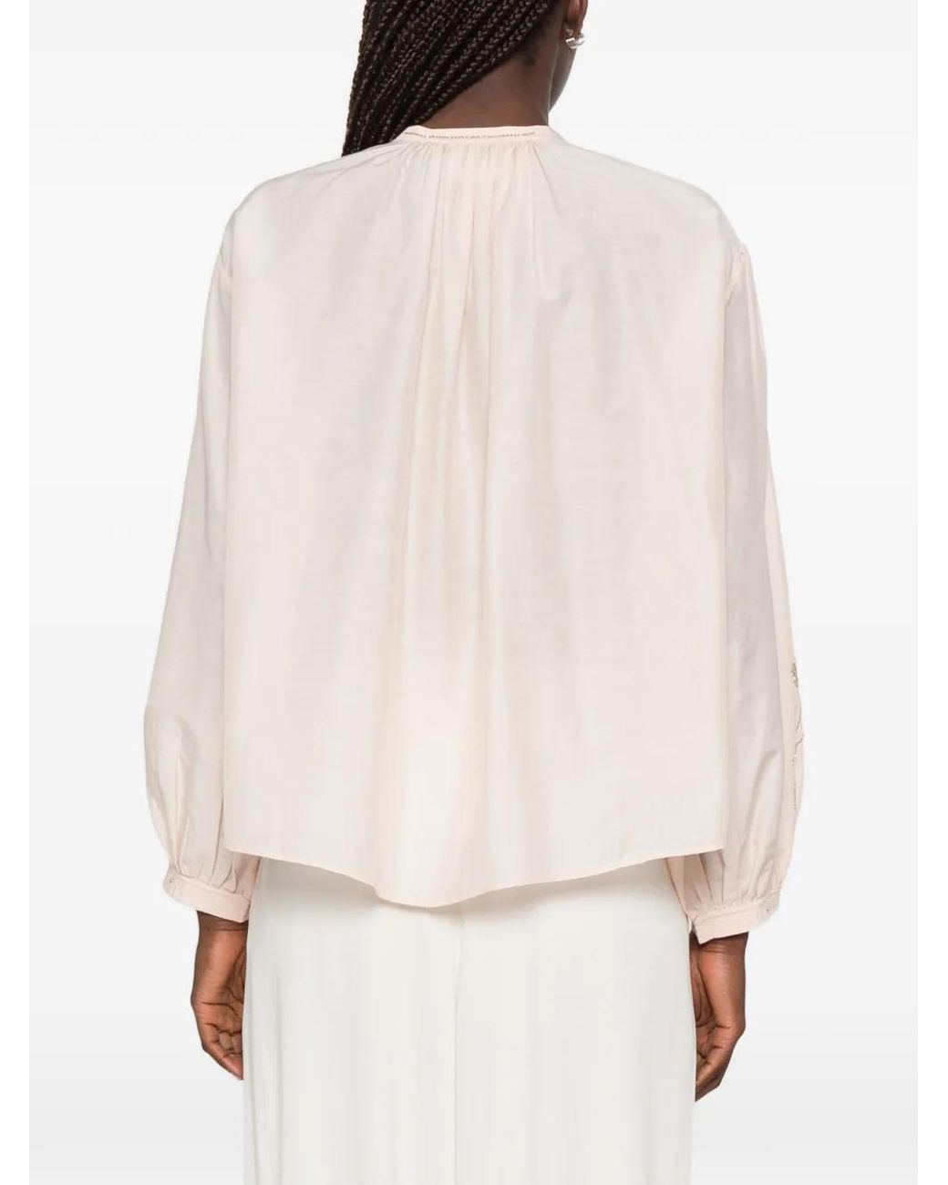 Forte_forte Pink Embroidered Balloon-Sleeve Blouse