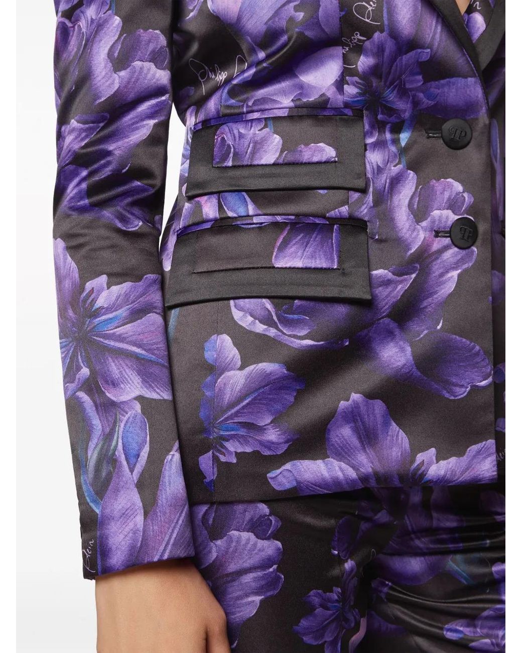 Philipp Plein Blue Duchesse Floral-Print Blazer
