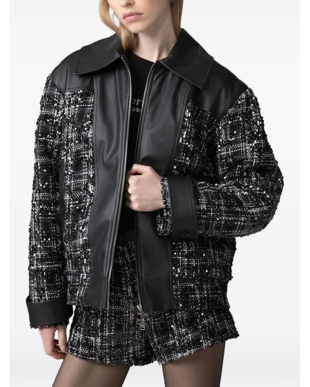 Gaelle Paris Black Sequin-Embellished Bouclé Jacket