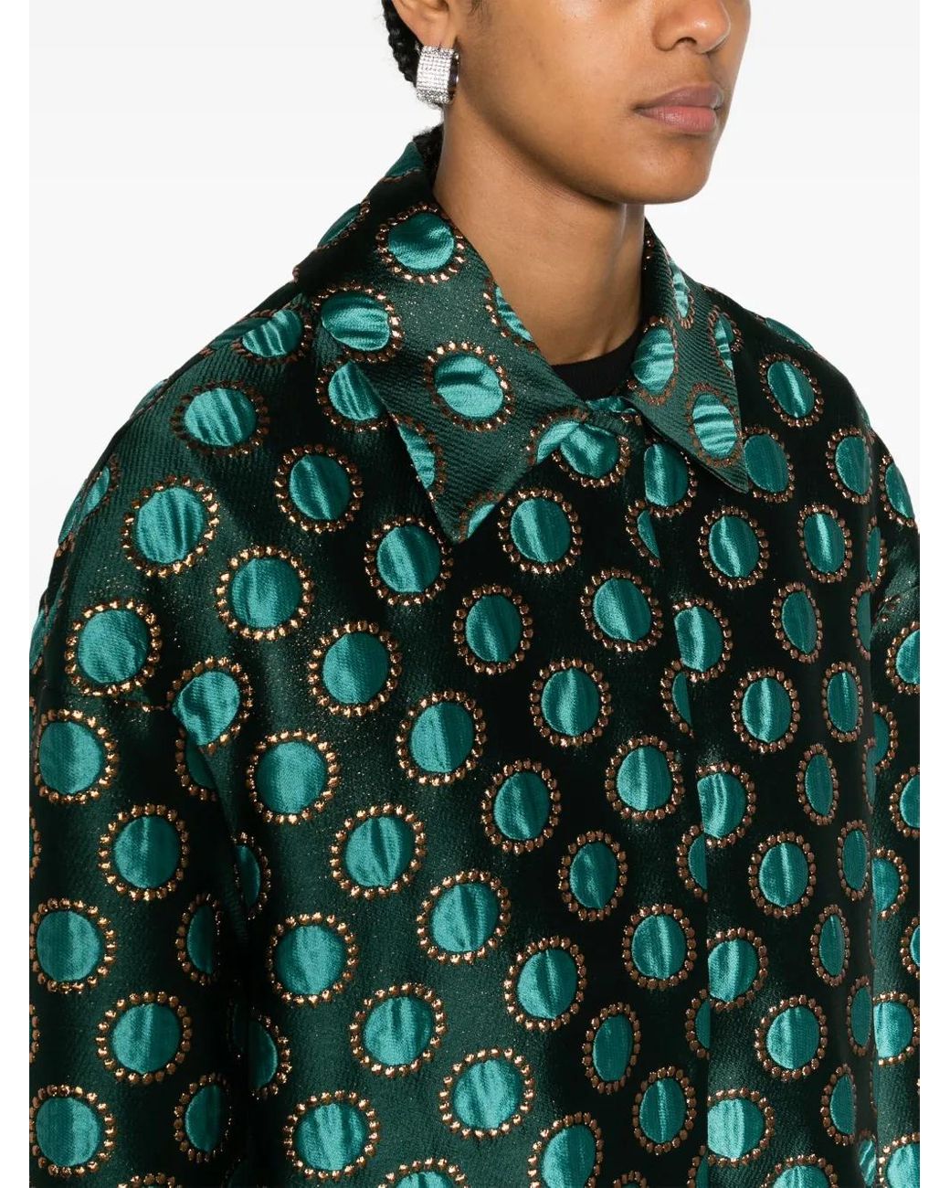 LaDoubleJ Green Boxy Polka-Dot Print Coat