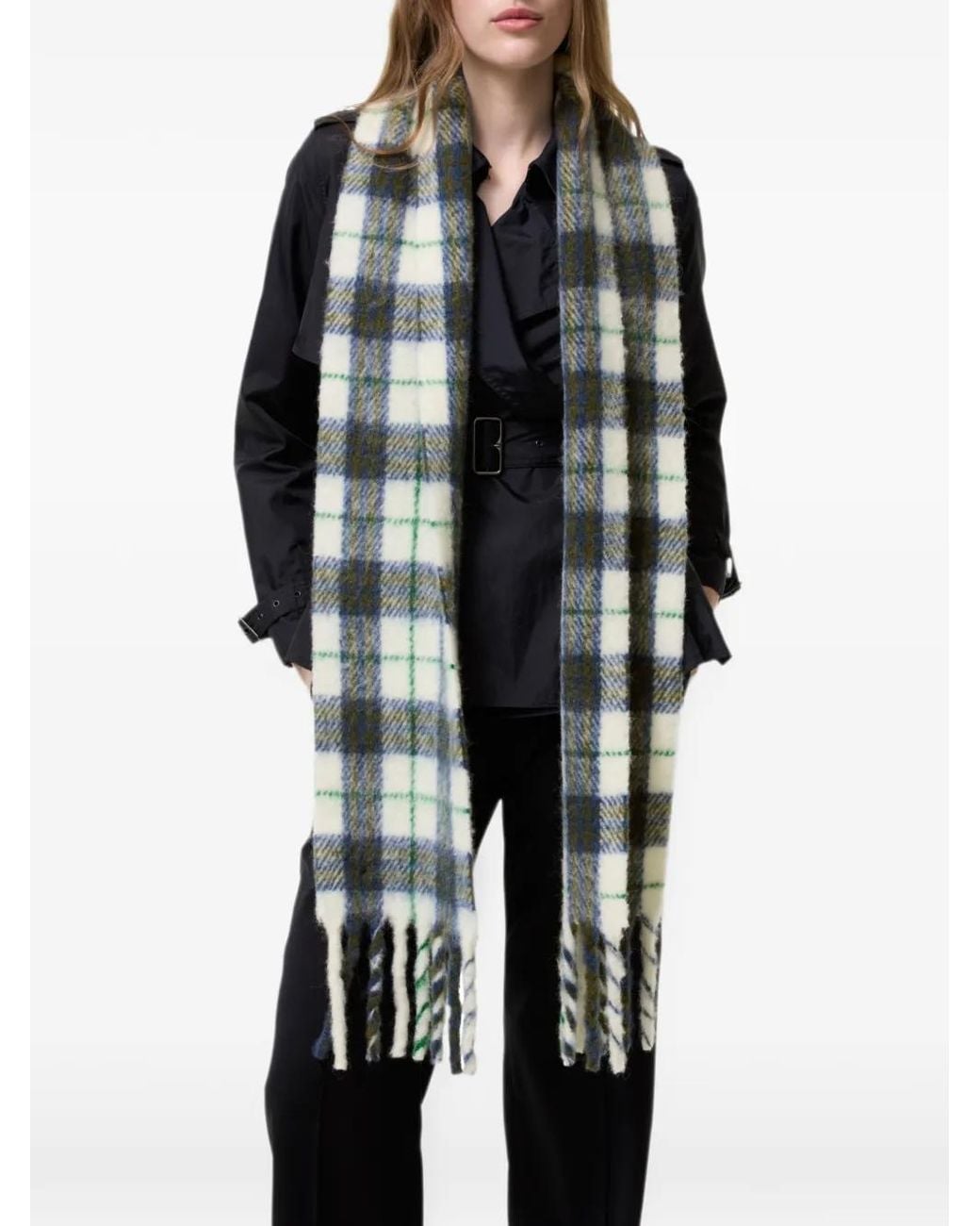 Burberry Blue Check-Pattern Fringed Scarf