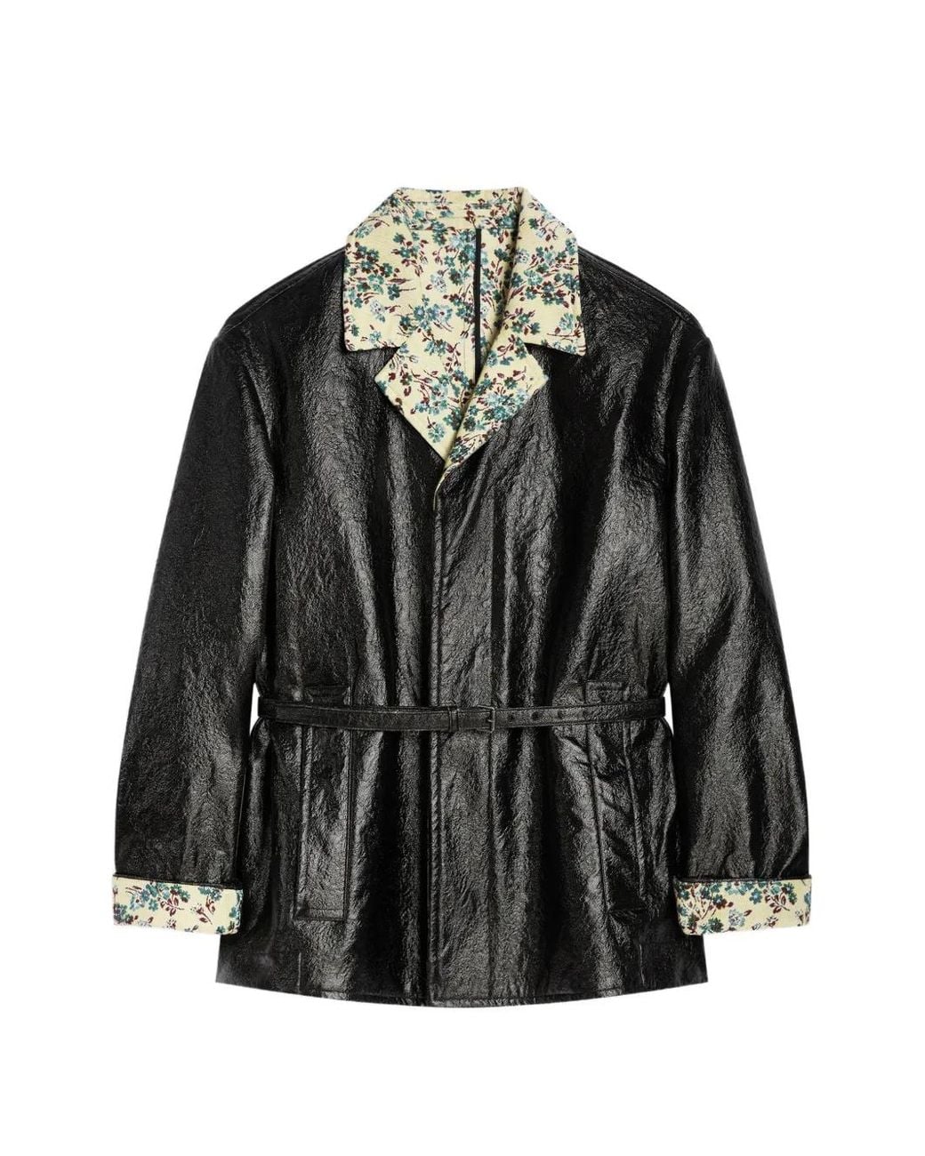 Dries Van Noten Black Coated Belted Jacket for men