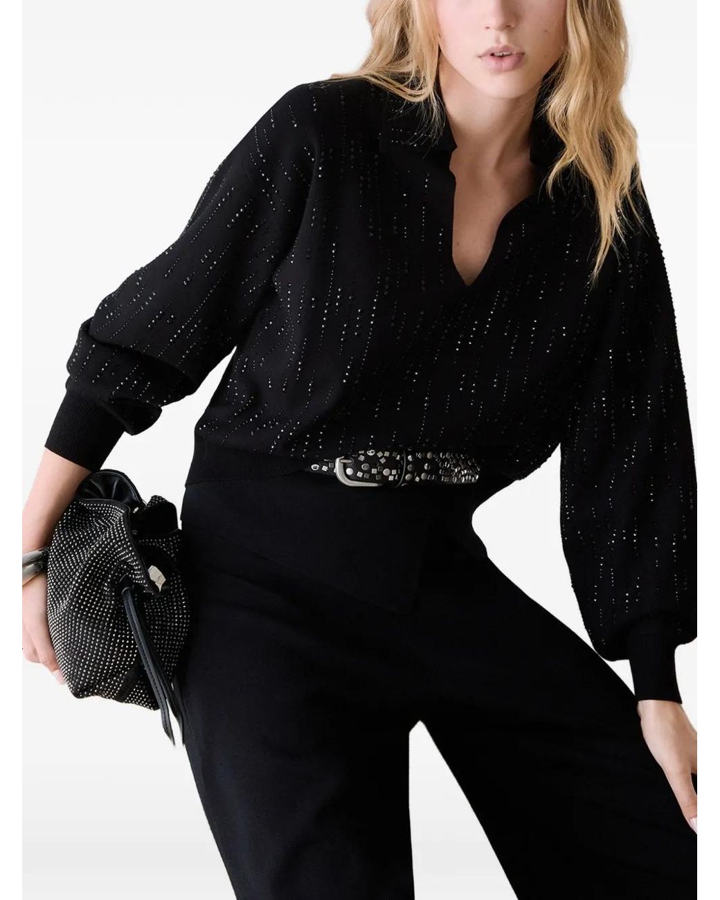Liu Jo Black Sweater With Jewel Embroidery