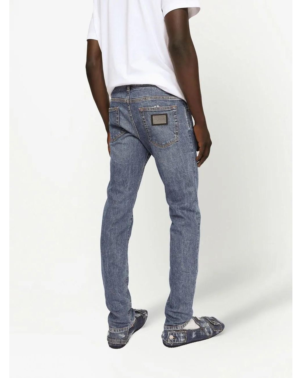 Dolce & Gabbana Blue Logo-Appliqué Skinny Jeans for men