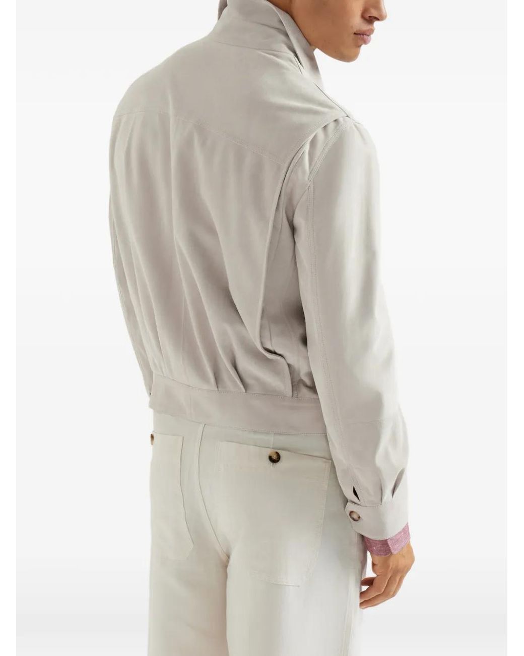 Brunello Cucinelli Gray Buttoned Suede Jacket for men