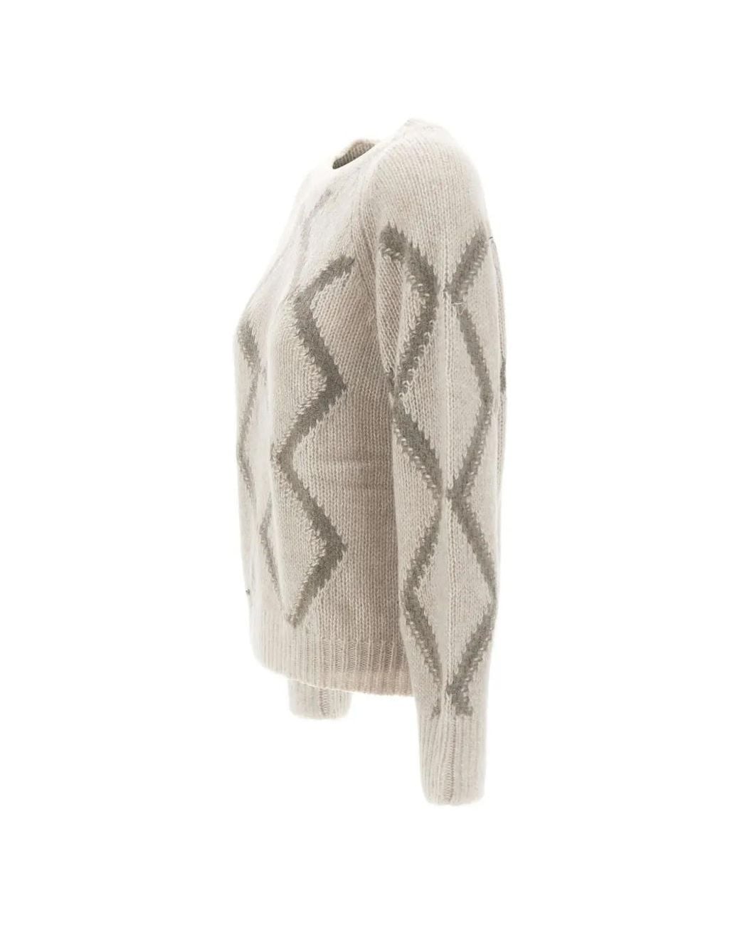 Hemisphere White Argyle Cable-Knit Sweater