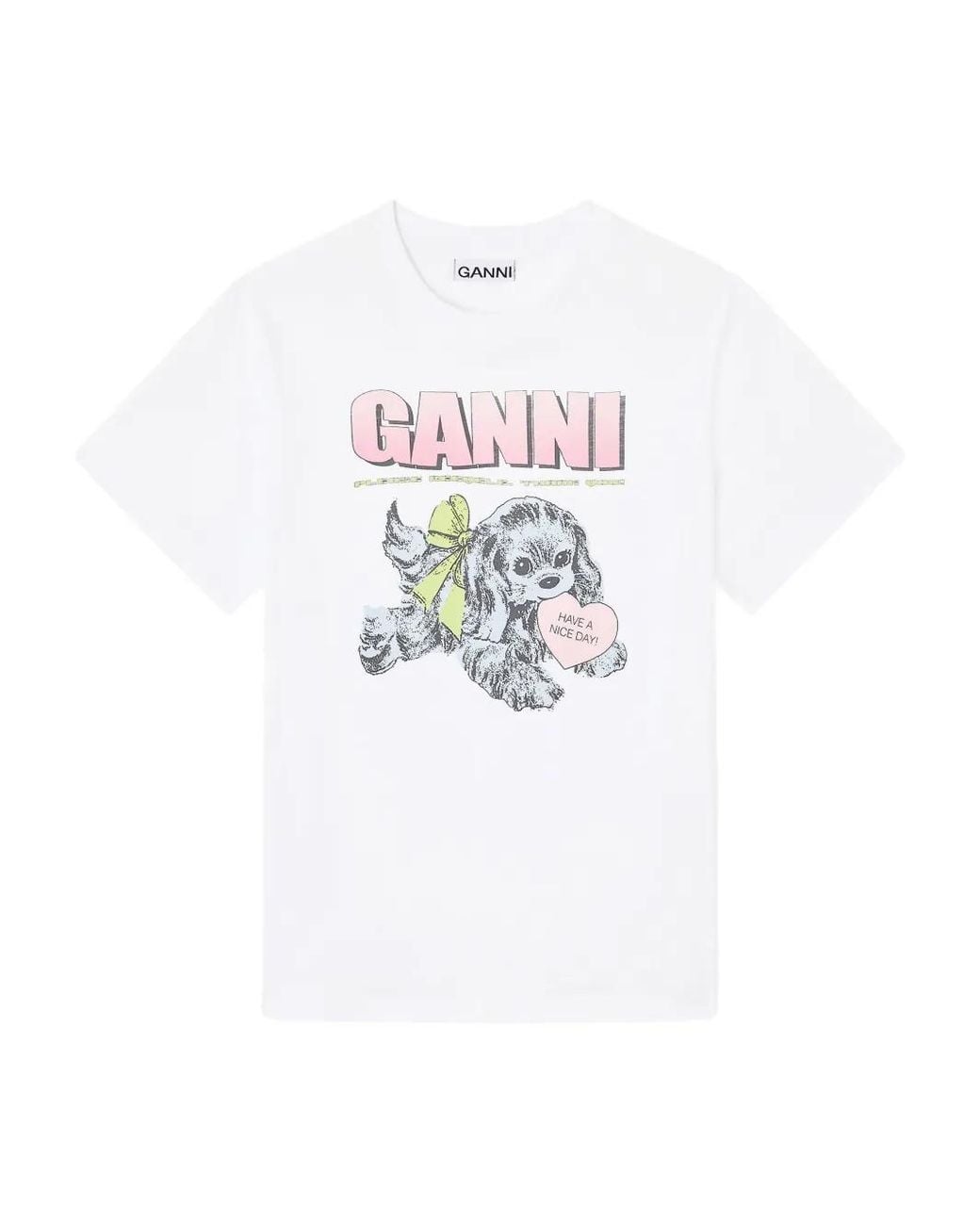 Ganni White Neon Puppy Organic Cotton T-Shirt