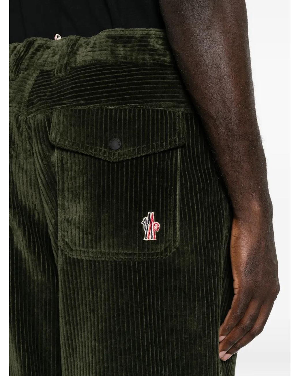 Moncler Black Corduroy Logo-Patch Trousers for men