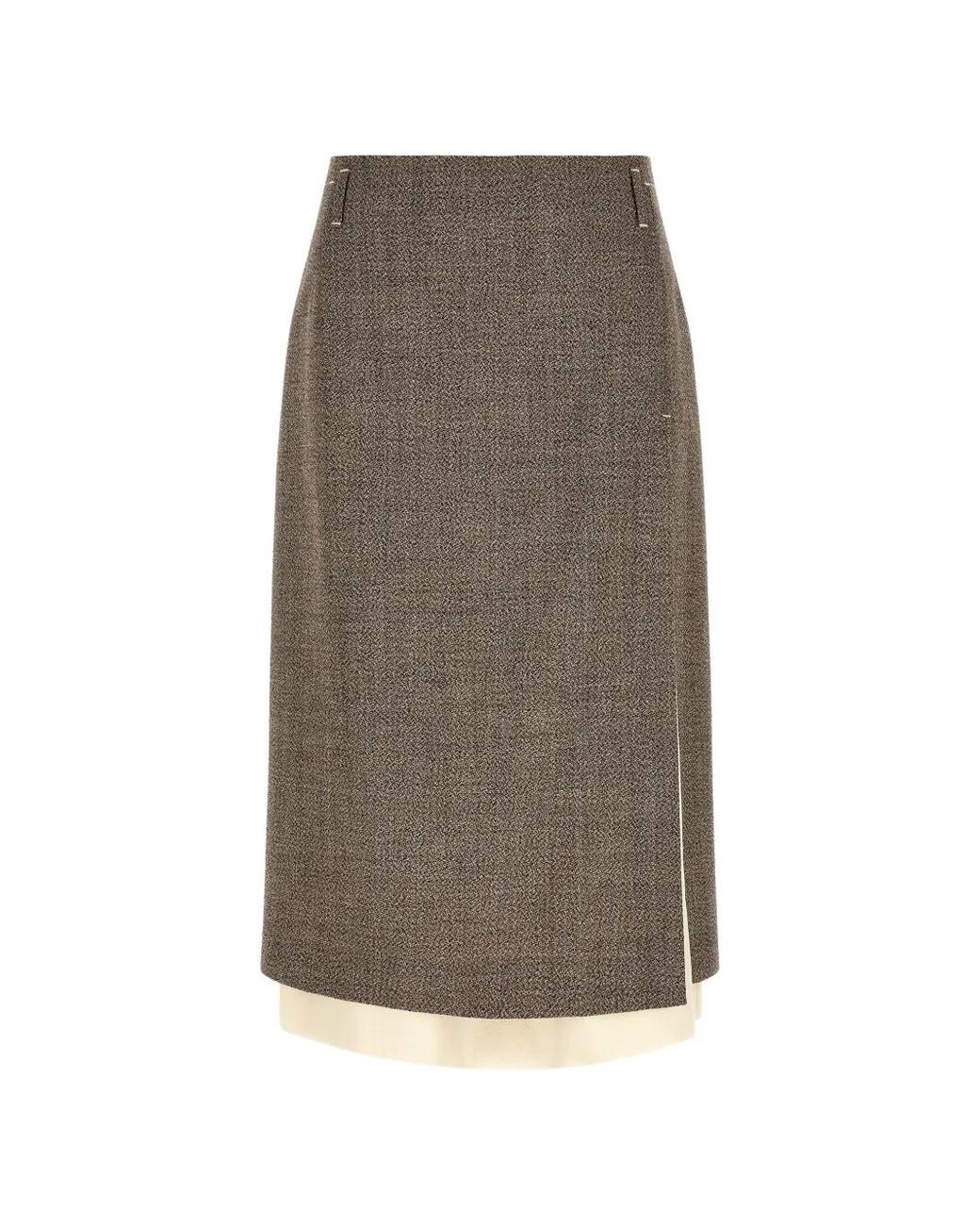 Tela Gray Layered-Hem Asymmetrical-Slit Midi Skirt