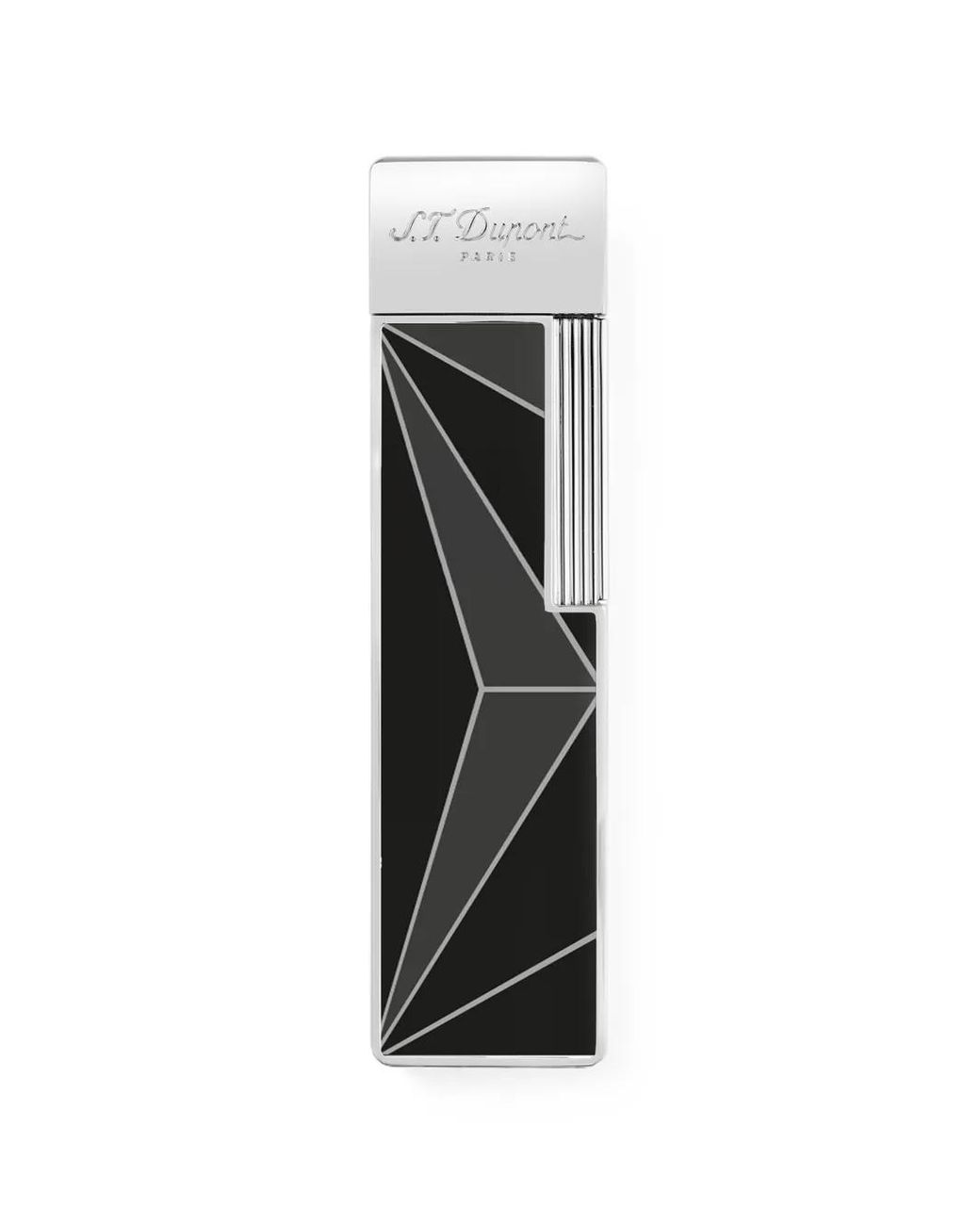 S T Dupont White Twiggy Fire X Geometric-Pattern Engraved Lighter