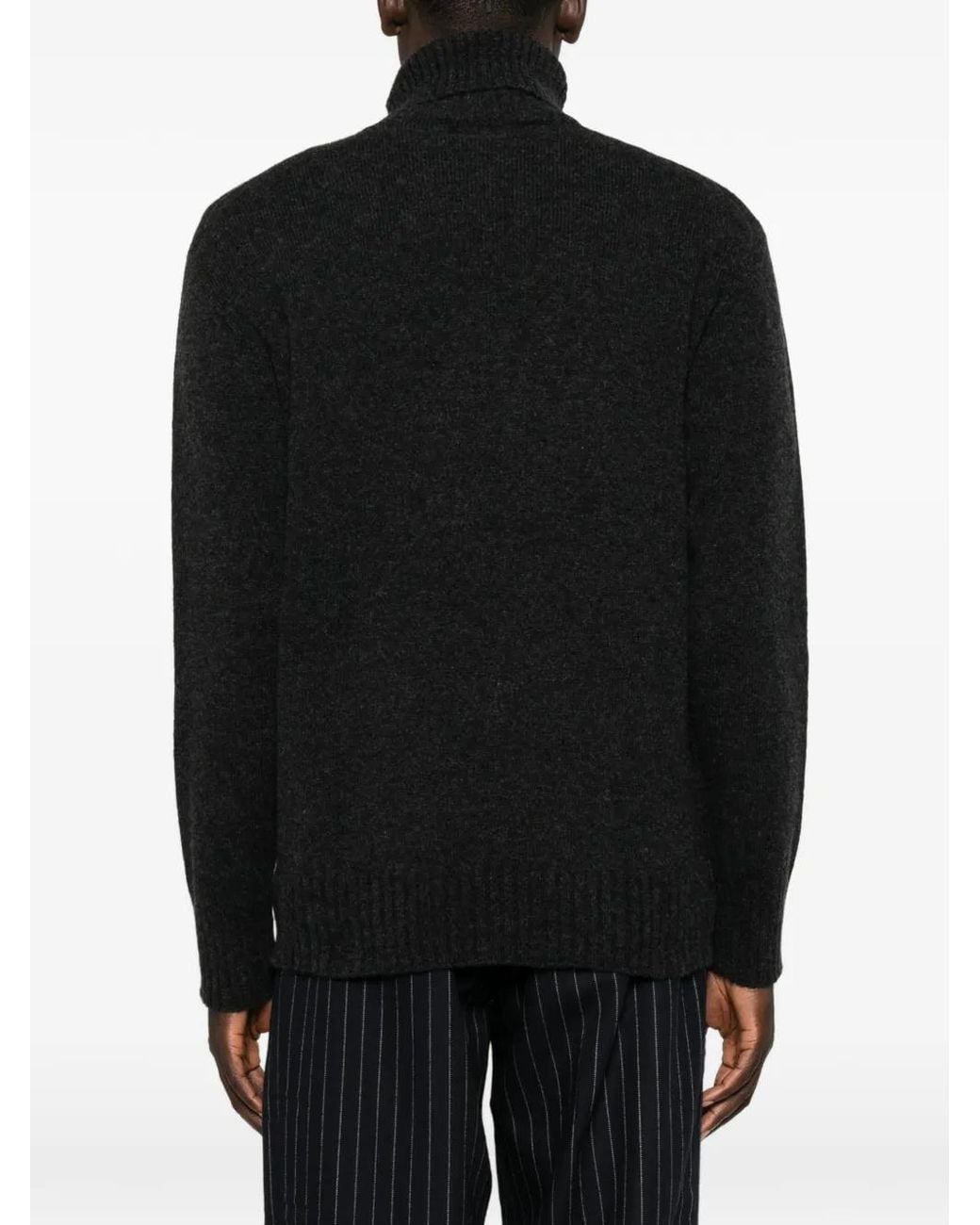 Amaranto Black Roll-Neck Knitted Sweater for men