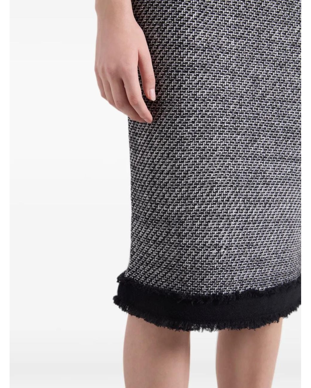 Nina Ricci Gray Tweed Frayed-Edge Midi Skirt