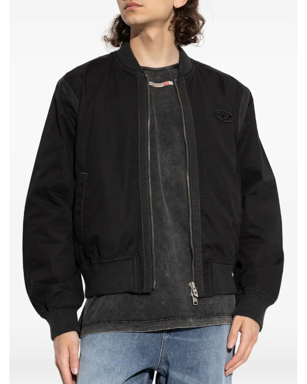 DIESEL Black Logo-Patch Bomber Jacket for men