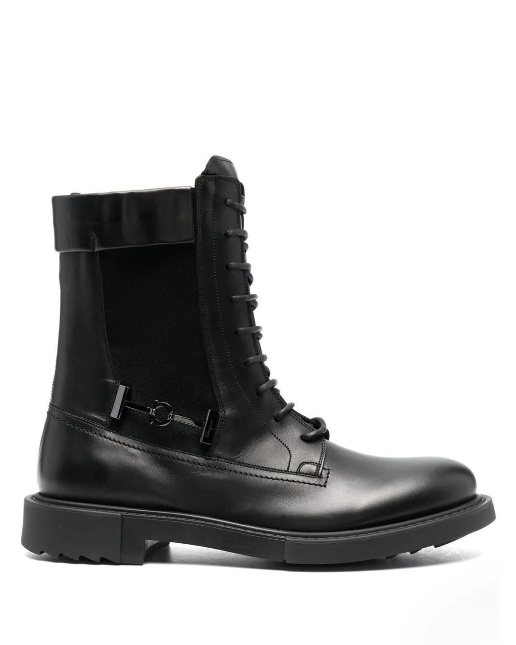 Ferragamo Black Ferragamo Lace-Up Leather Combat Boots for men