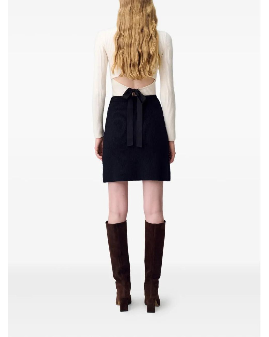 Minijupe En Maille À Design Côtelé Claudie Pierlot en coloris Black