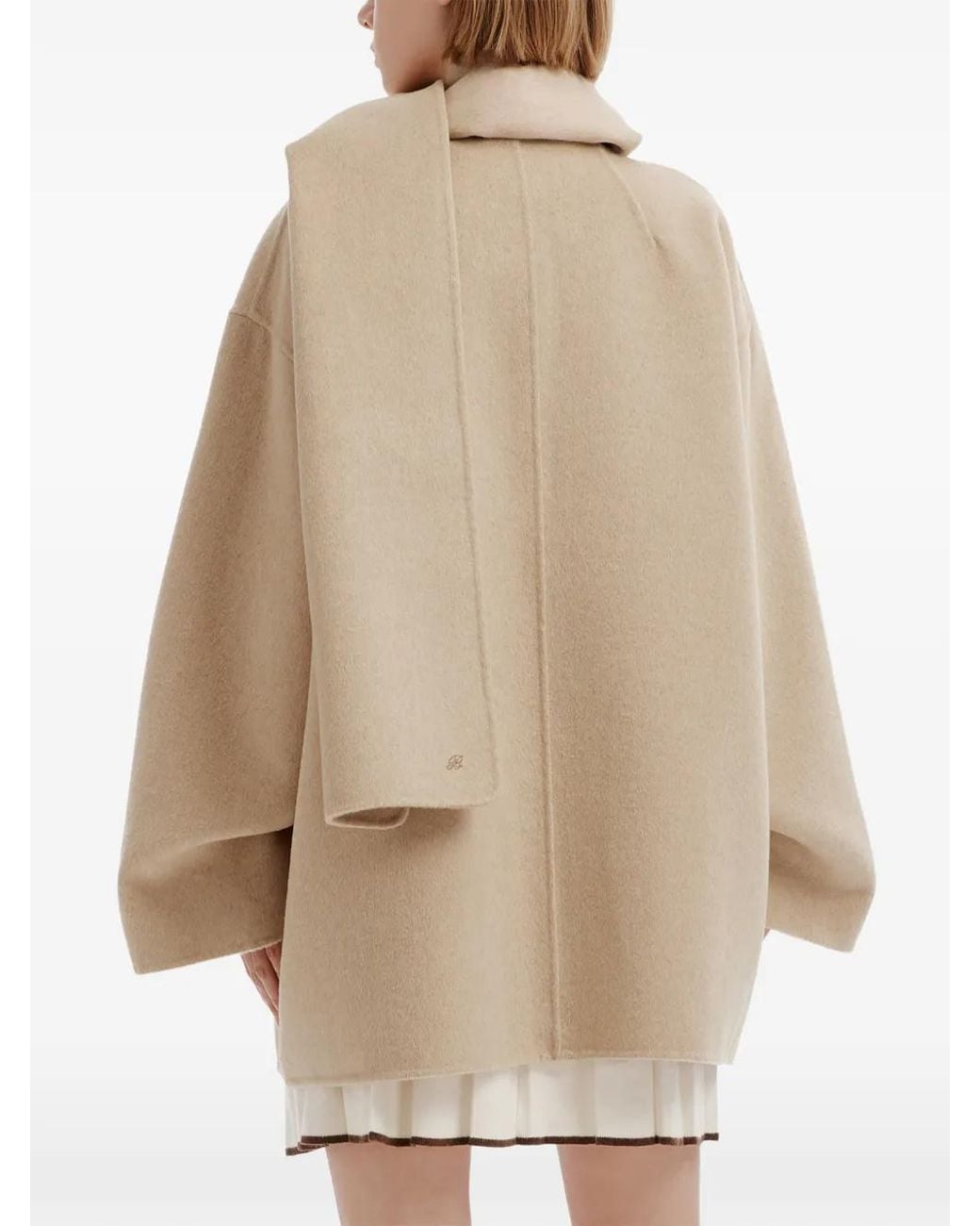 B+ AB Natural Scarf-Detail Collarless Coat