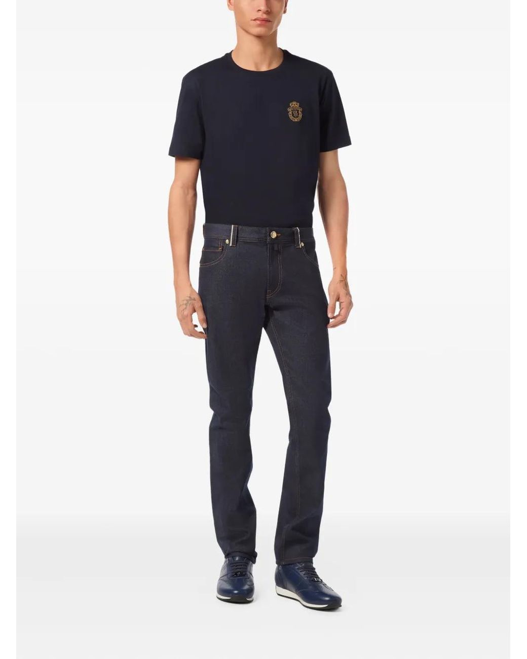 Billionaire Blue Logo-Patch Straight-Leg Jeans for men