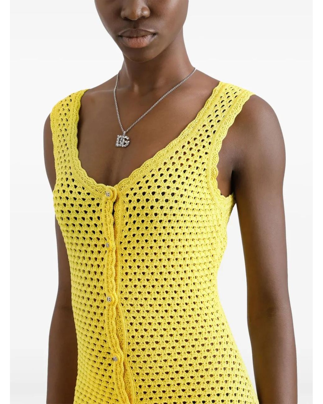Dolce & Gabbana Yellow Crochet-Knit Midi Dress