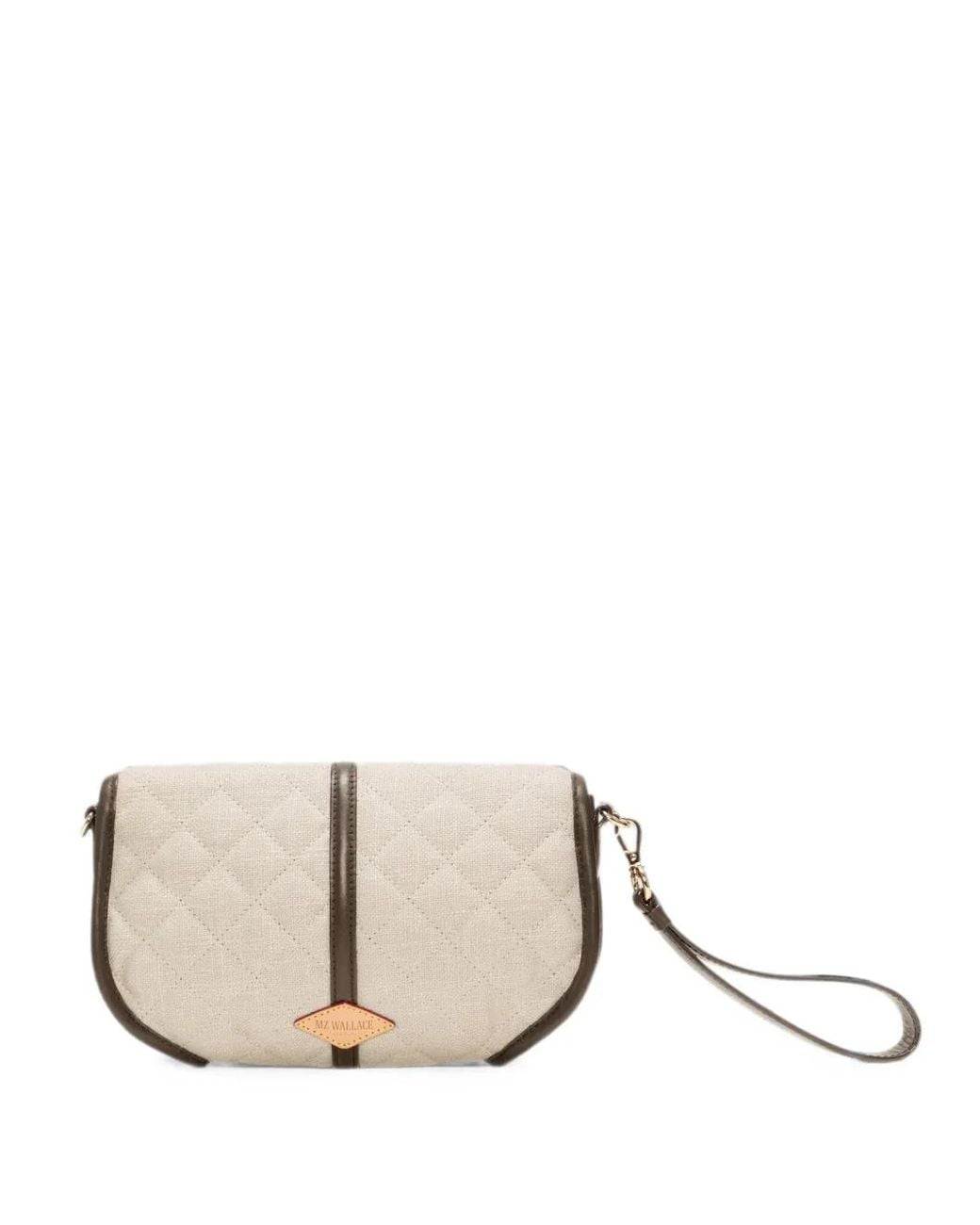 MZ Wallace Natural Small Astor Quilted Linen Clutch Bag