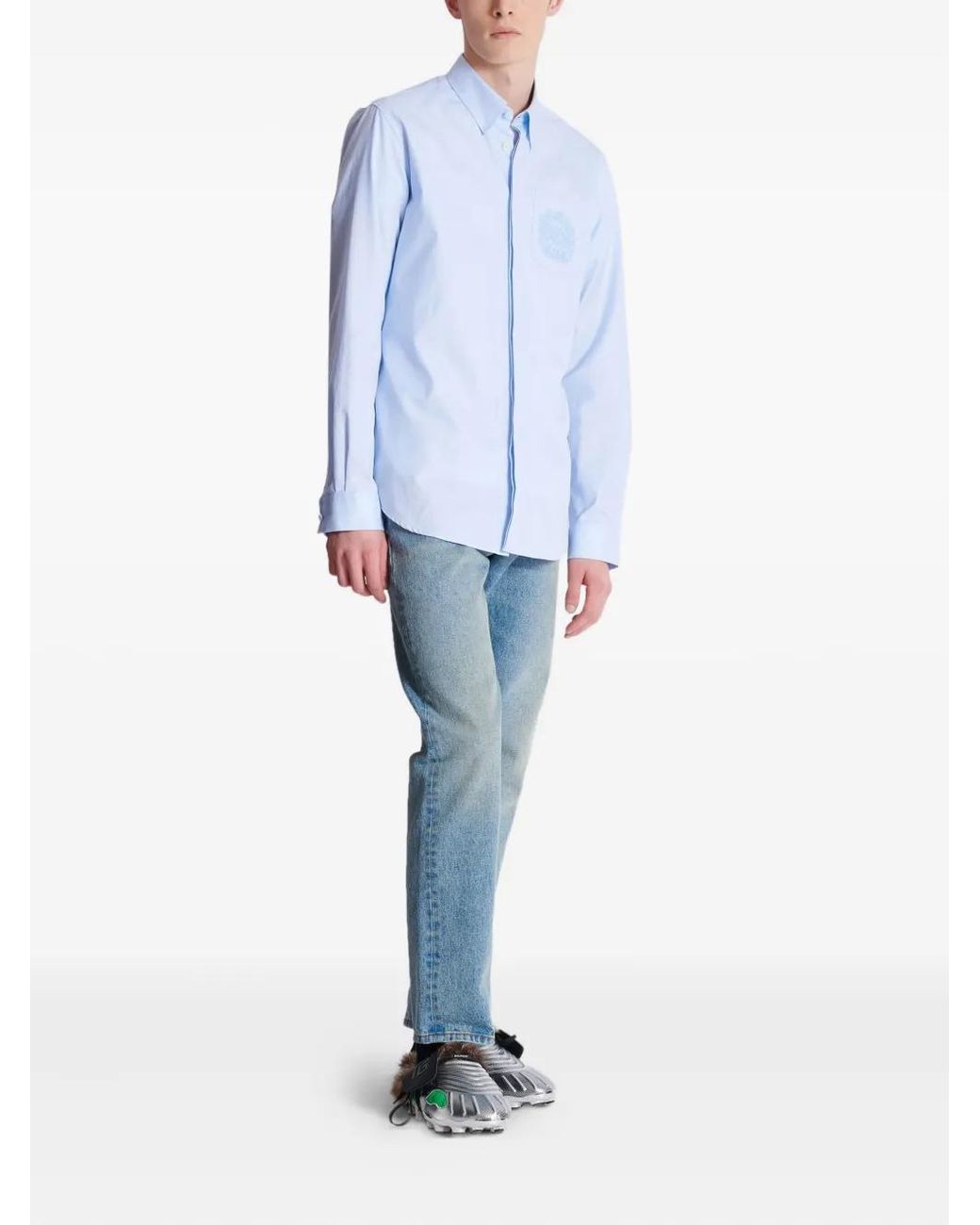 Balmain Blue Logo-Embroidered Shirt for men
