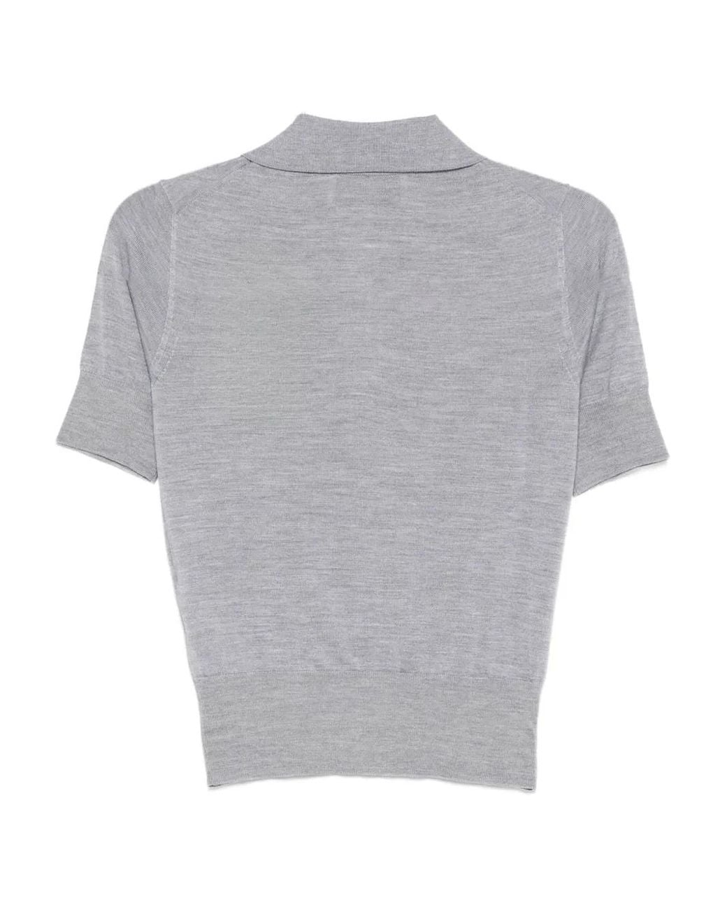AMI Gray Ami De Coeur Fine-Knit Wool-Silk Polo Shirt
