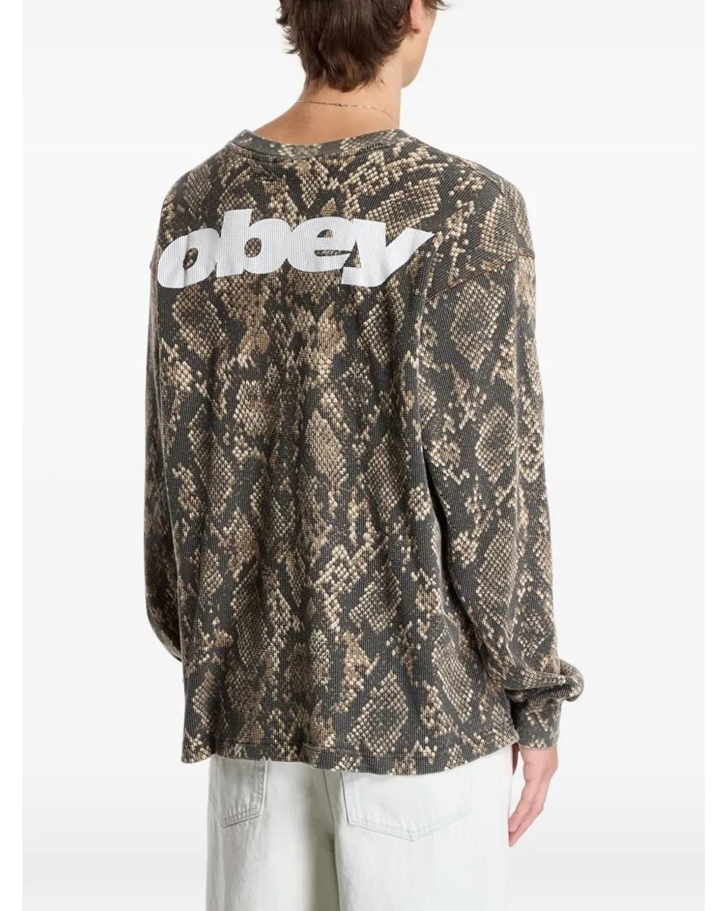 Obey Brown Snakeskin-Print Waffle-Knit T-Shirt for men